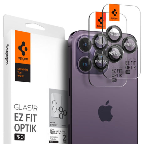 Folie de protectie Spigen (set de 2) Optik.tR EZ Fit Pro Camera Glass (AGL05205)- iPhone 14 Pro/Max/15 Pro/Max/16 Pro/Max/17 Pro/Max compatibil cu Black