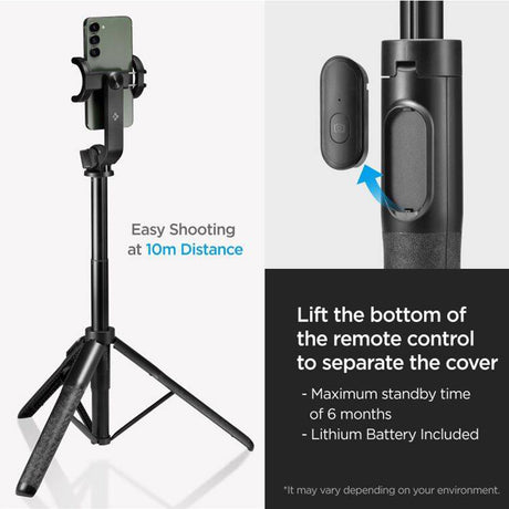 Selfie Stick Spigen S560W (AMP05813), Bluetooth, 1/4 Screw, Negru