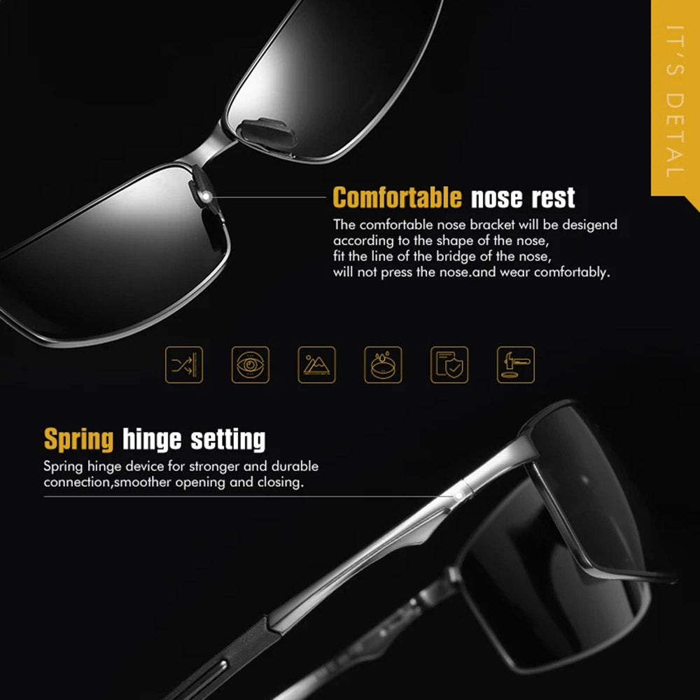 Techsuit Sunglasses Polarized (559), for Men, with UV Protection and Metal Frame, Rectangular, Gun Color / Negru