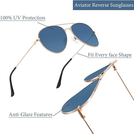 Techsuit Sunglasses (3025), for Women and Men, with UV Protection and Metal Frame, Roz Auriu / Harbor Blue