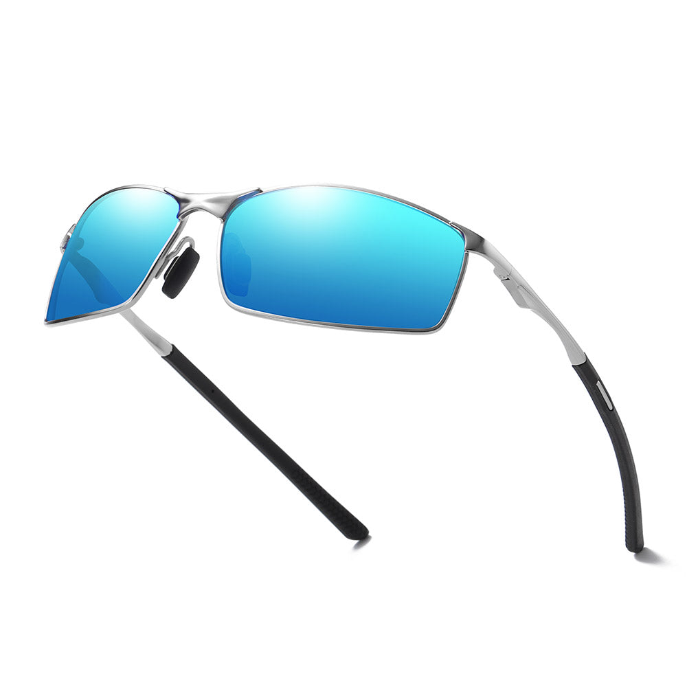 Techsuit Sunglasses Polarized (559), for Men, with UV Protection and Metal Frame, Rectangular, Argintiu / Blue Mirror