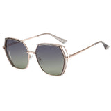 Techsuit Sunglasses Polarized (9768), Hexagonal, with UV Protection and Metal Frame, Gri / Gold / Green
