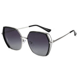 Techsuit Sunglasses Polarized (9768), Hexagonal, with UV Protection and Metal Frame, Negru / Silver / Gray