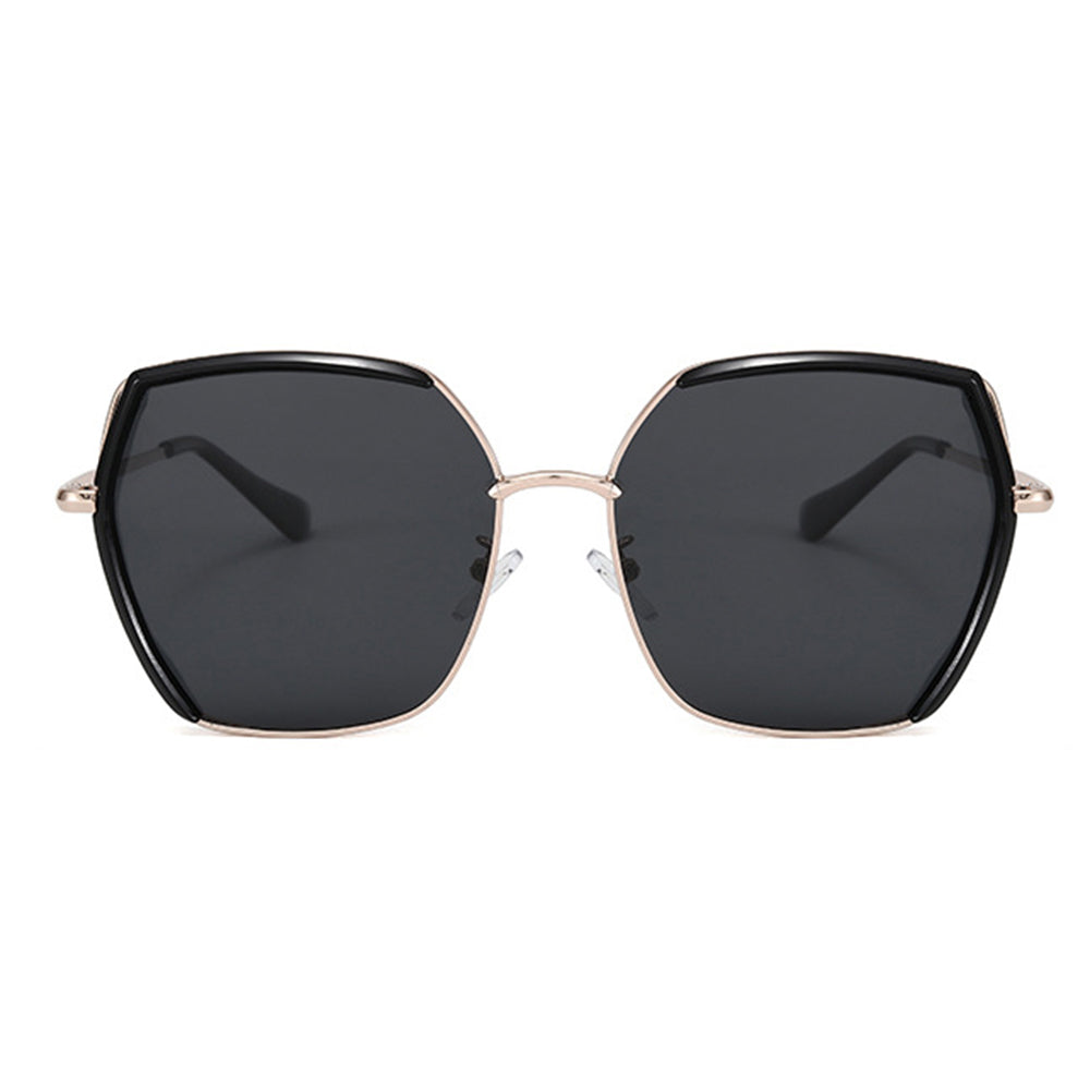 Techsuit Sunglasses Polarized (9768), Hexagonal, with UV Protection and Metal Frame, Negru / Silver / Gray