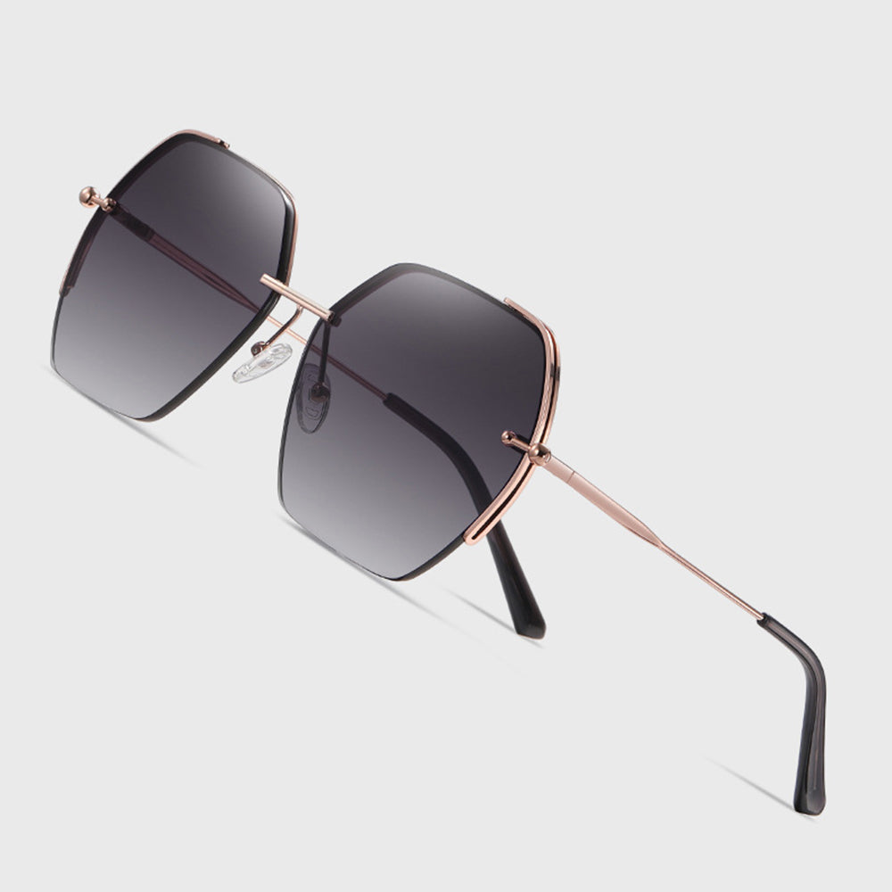 Techsuit Sunglasses (8561), for Women with Metal Frame and Nylon Lens, Hexagonal, Auriu / Gray