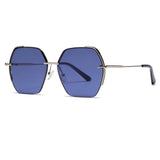 Techsuit Sunglasses (8561), for Women with Metal Frame and Nylon Lens, Hexagonal, Argintiu / Blue
