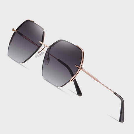 Techsuit Sunglasses (8561), for Women with Metal Frame and Nylon Lens, Hexagonal, Argintiu / Blue