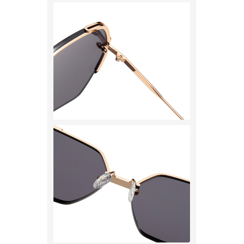 Techsuit Sunglasses (8561), for Women with Metal Frame and Nylon Lens, Hexagonal, Roz Auriu / Gradient Gray
