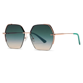 Techsuit Sunglasses (8561), for Women with Metal Frame and Nylon Lens, Hexagonal, Roz Auriu / Green