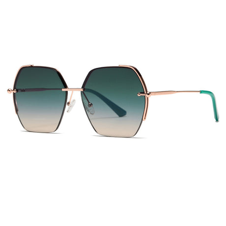 Techsuit Sunglasses (8561), for Women with Metal Frame and Nylon Lens, Hexagonal, Roz Auriu / Green