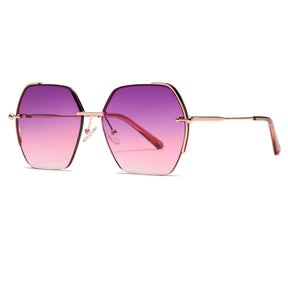 Techsuit Sunglasses (8561), for Women with Metal Frame and Nylon Lens, Hexagonal, Roz Auriu / Purple / Red