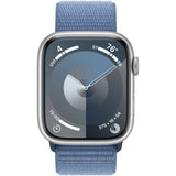 Apple Watch Series 9 GPS + Cellular, 45mm Silver Aluminium Case, Winter Blue Sport Loop (albastru)