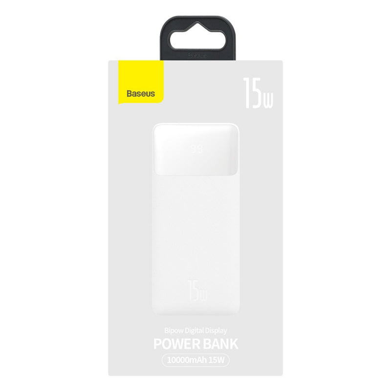 Baterie Externa Baseus BIPOW, 10000mAh, 15W, 1 x USB-C - 2 x USB-A, Alba PPBD050002