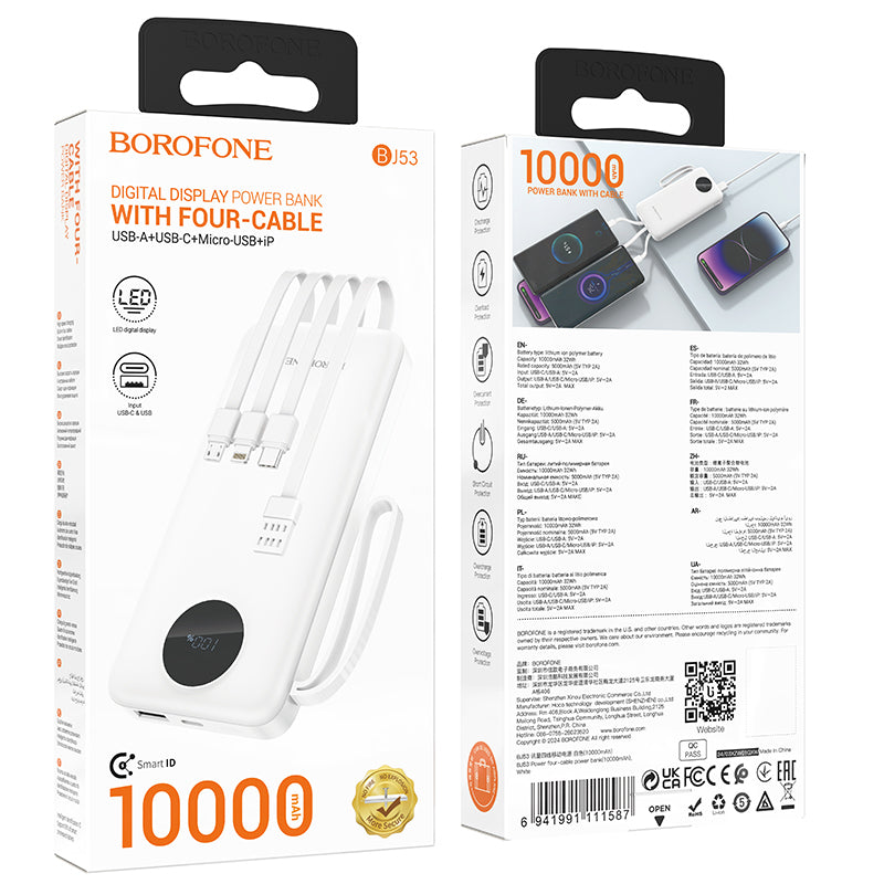 Baterie Externa Borofone BJ53 Power, 10000mAh, 10W, 1 x Lightning - 1 x microUSB - 1 x USB-A - 1 x USB-C