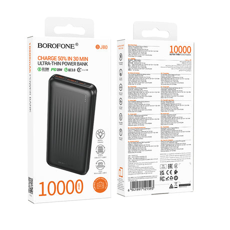 Baterie Externa Borofone BJ80A Clever, 10000mAh, 22.5W, QC + PD, 1 x USB-C - 2 x USB-A - Neagra - NotebookGsm