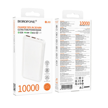 Borofone BJ80A Clever külső akkumulátor, 10000mAh, 22.5W, QC + PD, 1 x USB-C - 2 x USB-