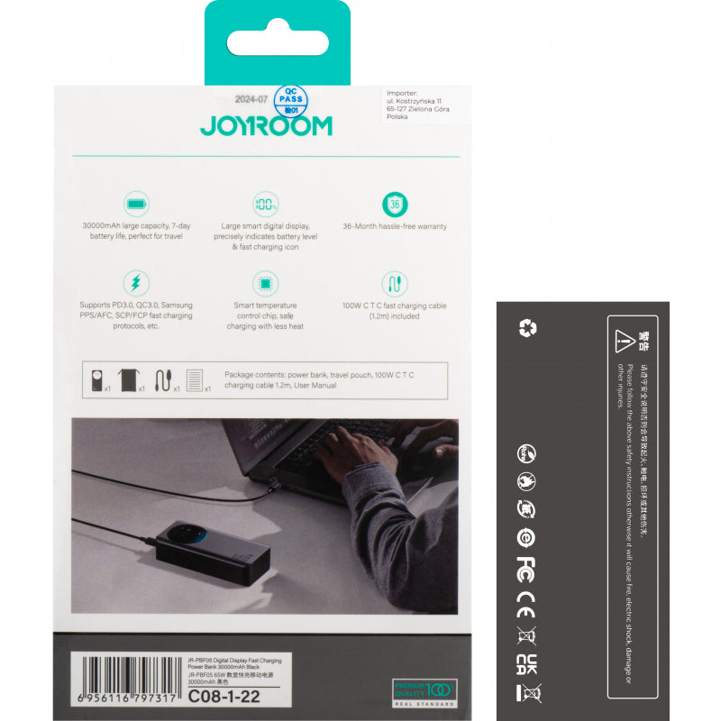 Baterie Externa Joyroom JR-PBF05, 30000mAh, 65W, QC + PD, 1 x USB-A - 2 x USB-C