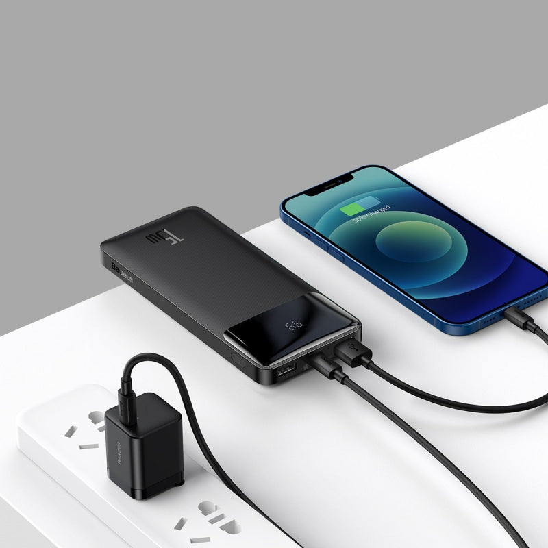 Baterie Externa Baseus BIPOW, 10000mAh, 15W, PD, 1 x USB-C - 2 x USB-A, Neagra PPBD050001