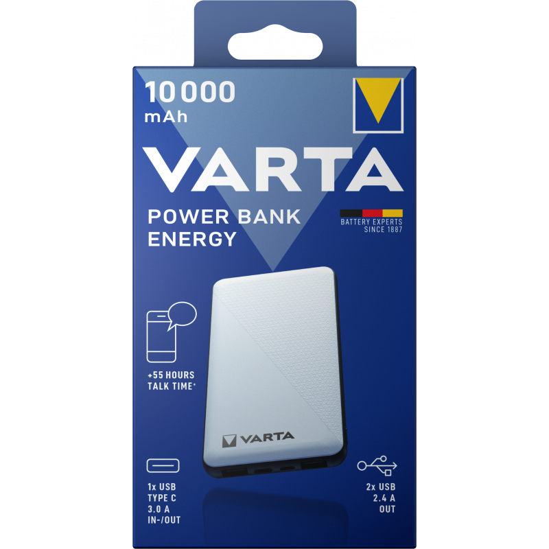 Baterie Externa Varta Energy, 10000mAh, 15W, 2 x USB-A - 1 x USB-C