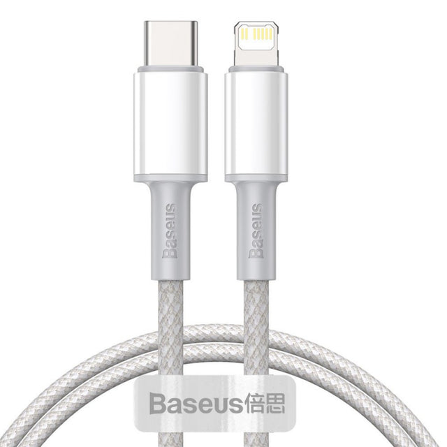 Cablu Date si Incarcare USB-C - Lightning Baseus High Density Braided, 20W, 2m, Alb CATLGD-A02