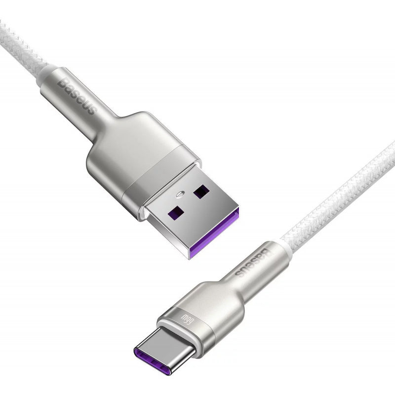 Cablu Date si Incarcare USB-A - USB-C Baseus Cafule Metal Series, 66W, 1m, Alb CAKF000102