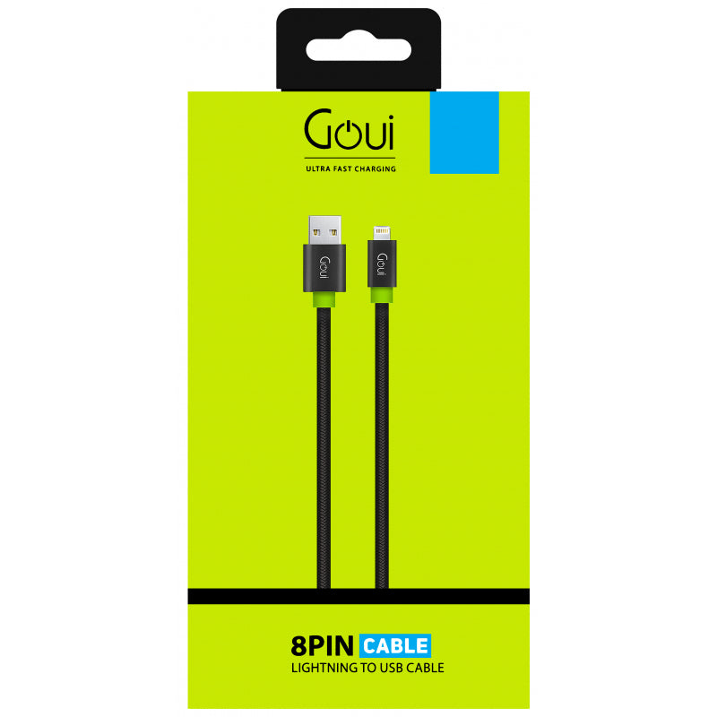 Cablu Date si Incarcare USB-A - Lightning Goui Fashion Flat, 18W, 1m, Negru G-LC8PINFBF-K