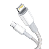 Cablu Date si Incarcare USB-C - Lightning Baseus High Density Braided, 20W, 2m, Alb CATLGD-A02