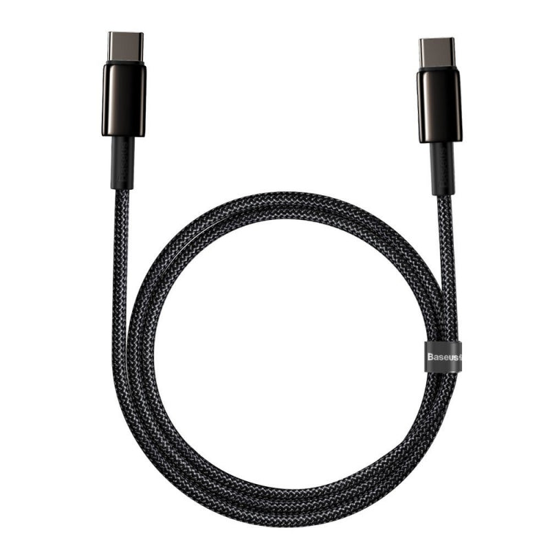 Cablu Date si Incarcare USB-C - USB-C Baseus Tungsten Gold, 100W, 2m, Negru CATWJ-A01