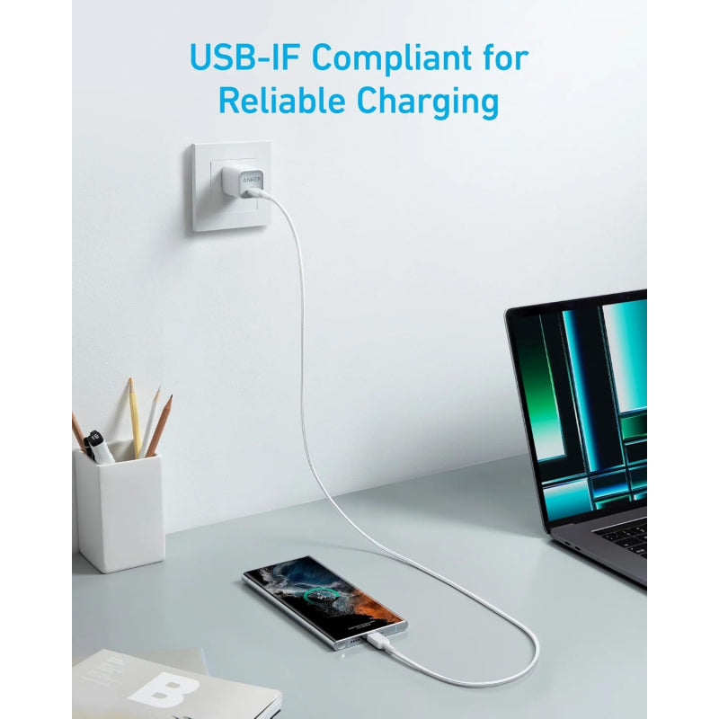 Cablu Date si Incarcare USB-C - USB-C Anker 322, 60W, 0.9m, Alb A81F5G21