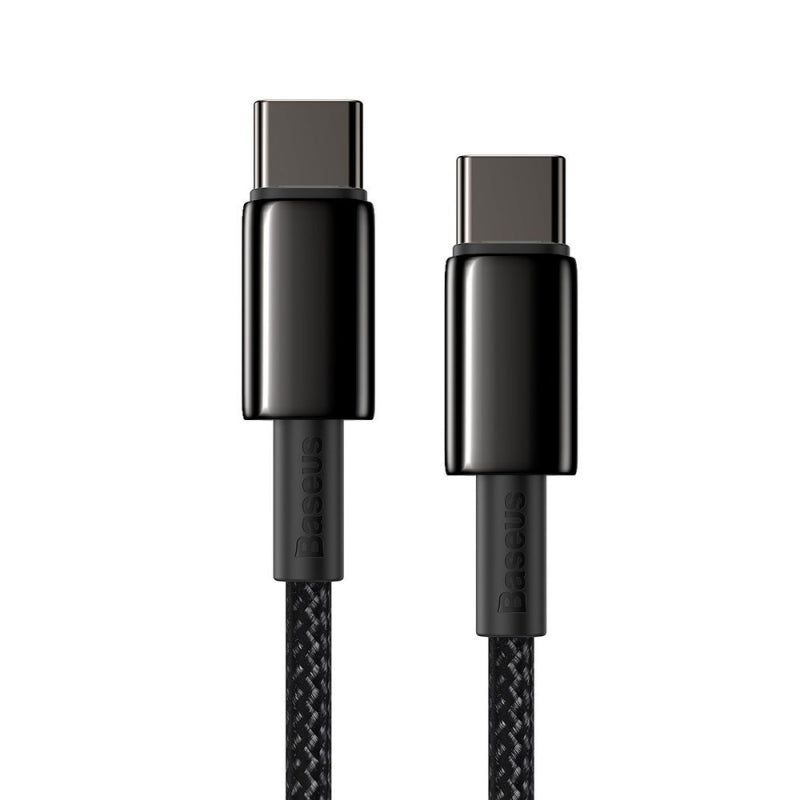 Cablu Date si Incarcare USB-C - USB-C Baseus Tungsten Gold, 100W, 2m, Negru CATWJ-A01