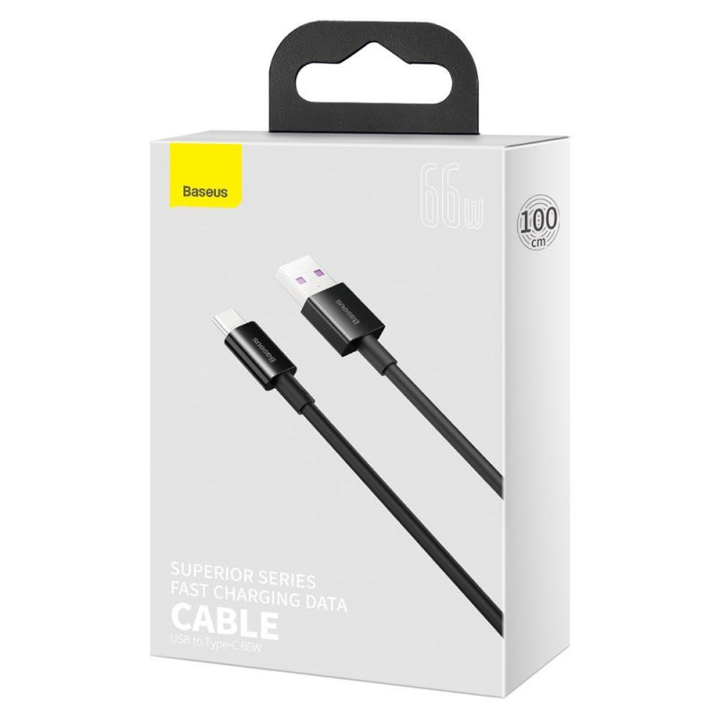 Cablu Date si Incarcare USB-A - USB-C Baseus Superior Series, 66W, 1m, Negru CATYS-01