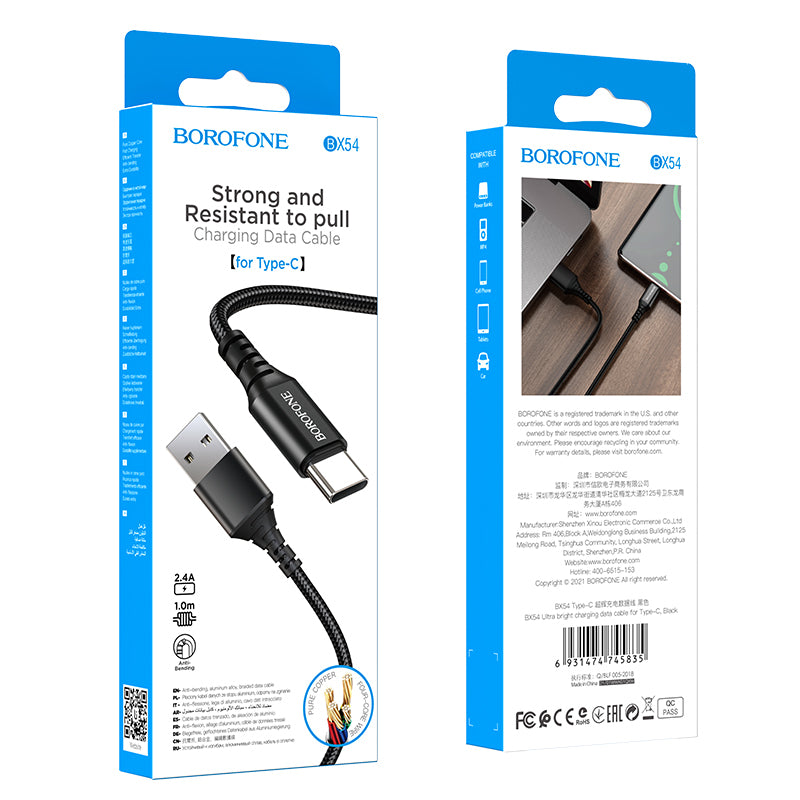 Cablu Date si Incarcare USB-A - USB-C Borofone BX54 Ultra bright, 18W, 1m