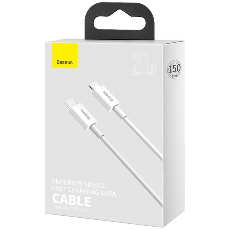 Cablu Date si Incarcare USB-C - Lightning Baseus Superior Series, 20W, 1.5m, Alb CATLYS-B02