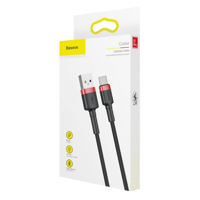 Cablu Date si Incarcare USB-A - USB-C Baseus Cafule, 18W, 0.5m, Rosu CATKLF-D91