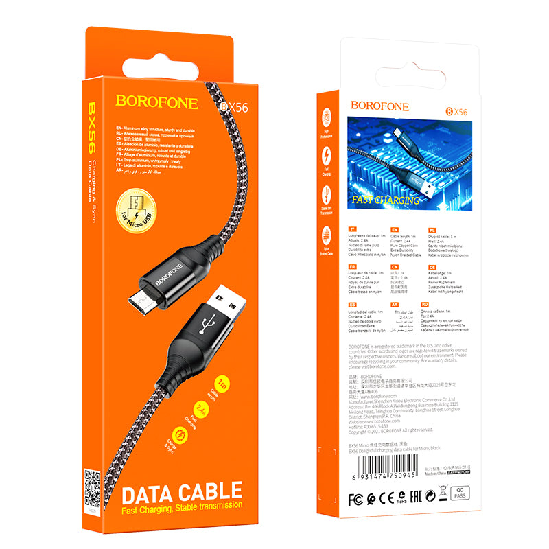 Cablu Date si Incarcare USB-A - microUSB Borofone BX56 Delightful, 18W, 1m