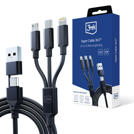 Cablu Incarcare USB-A / USB-C - Lightning / microUSB / USB-C 3MK Hyper, 12W, 1.5m