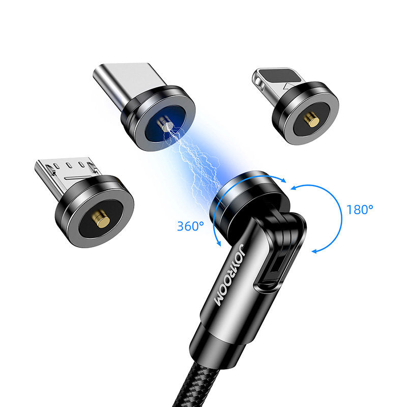 Cablu Incarcare USB-A - Lightning / microUSB / USB-C Joyroom Magnetic, 18W, 1.2m, Negru S-1224X2