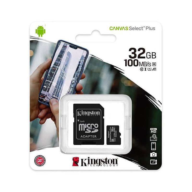 Card Memorie microSDHC Kingston Canvas Select Plus Android A1, 32Gb, Clasa 10 / UHS-1 U1, cu Adaptor SDCS2/32GB