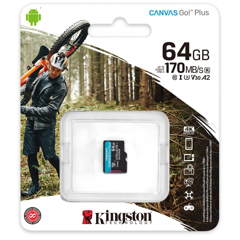 Card Memorie microSDXC Kingston Canvas Go Plus, 64Gb, Clasa 10 / UHS-1 U3 SDCG3/64GBSP