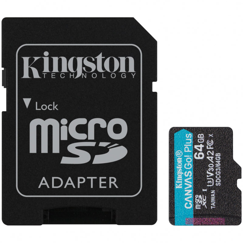 Card Memorie microSDXC Kingston Canvas Go Plus, 64Gb, Clasa 10 / UHS-1 U3, cu Adaptor SDCG3/64GB