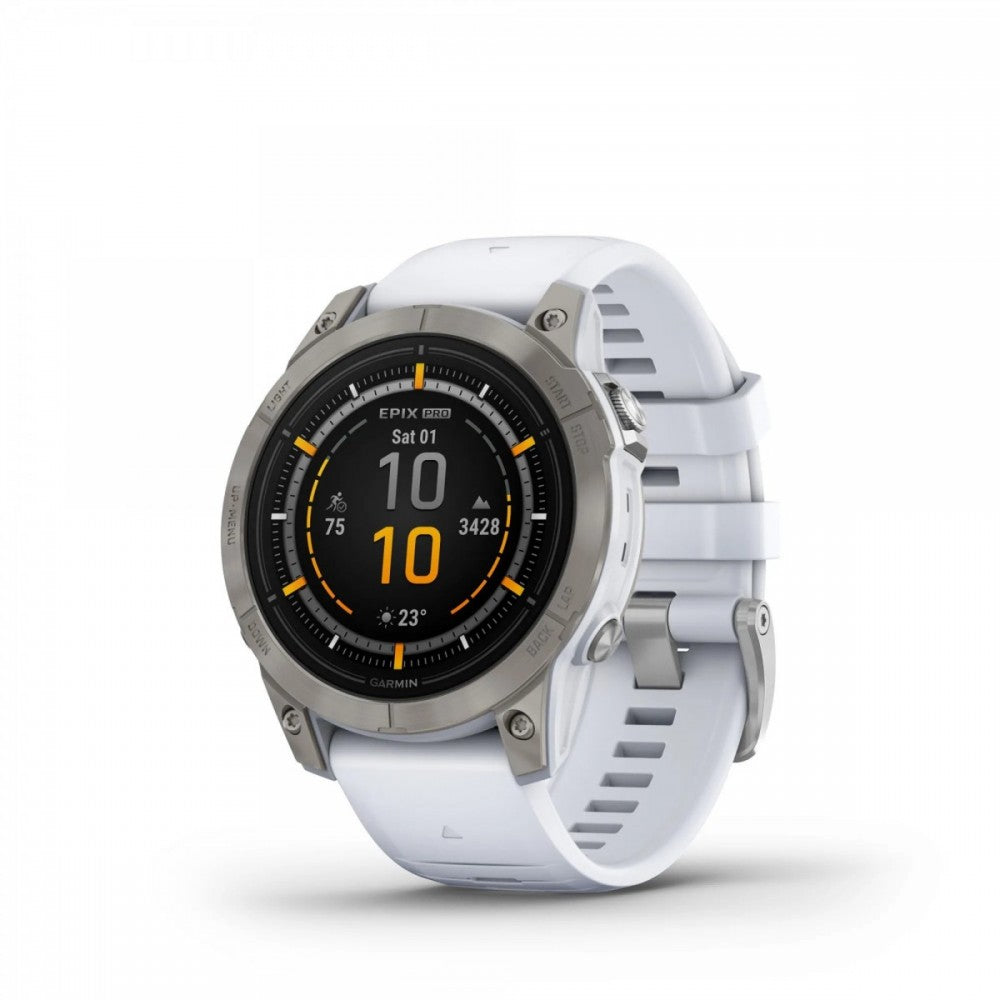 Garmin epix (Gen 2) okosóra, 47mm, ediția Sapphire Titan, curea albă