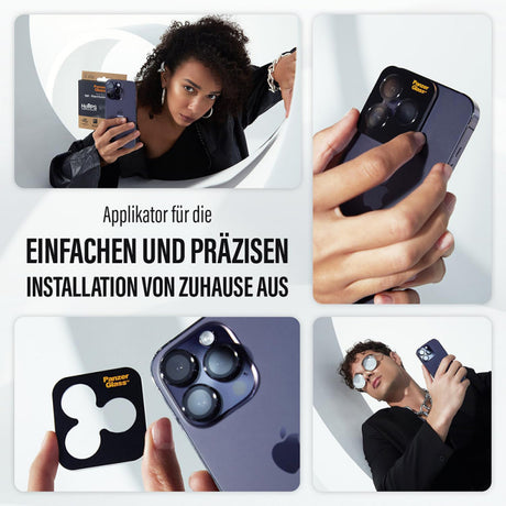 Folie de protectie Camera Spate PanzerGlass Hoops Glitter pentru Apple iPhone 17 / 16 Plus / 16, Sticla Securizata - Argintie - NotebookGsm