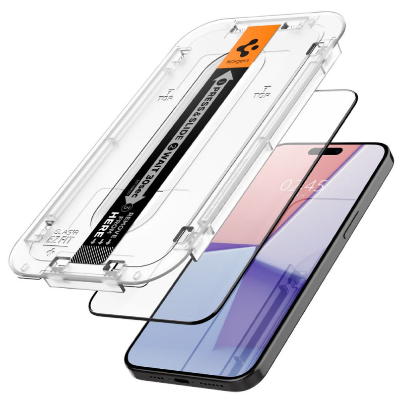 Folie de protectie Ecran Spigen EZ FIT pentru Apple iPhone 15 Pro Max, Sticla Securizata, Full Glue, 2.5D, Case Friendly