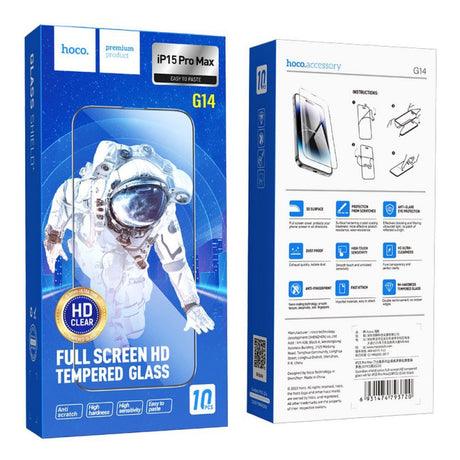 Folie de protectie Ecran HOCO G14 pentru Apple iPhone 15 Pro Max, Sticla Securizata, Full Glue, Set 10 bucati, 5D - Neagra - NotebookGsm