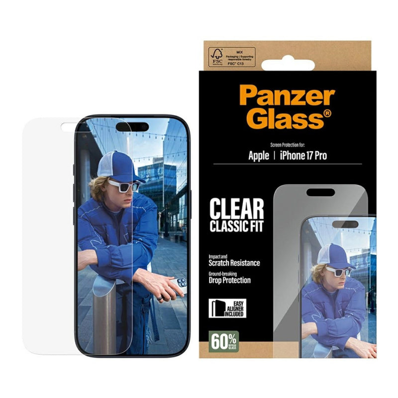 Folie de protectie Ecran PanzerGlass Classic Fit EasyAligner pentru Apple iPhone 17 Pro, Sticla Securizata, Full Glu