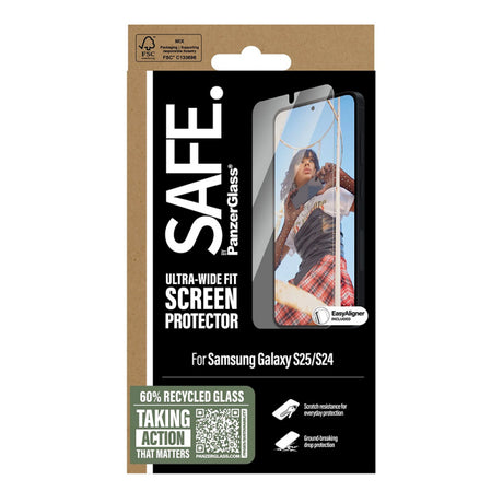Folie de protectie Ecran PanzerGlass Safe. Ultra-Wide Fit EasyAligner pentru Samsung Galaxy S25 S931 / S24 S921, Sticla Securiz - Transparenta - NotebookGsm
