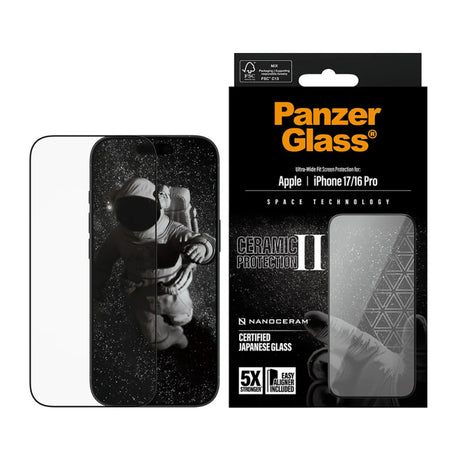 Folie de protectie Ecran PanzerGlass Ultra-Wide Ceramic II EasyAligner pentru Apple iPhone 17 / 16 Pro, Sticla Securizata, Full - Neagra - NotebookGsm