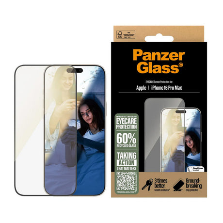 Folie de protectie Ecran PanzerGlass Ultra-Wide Fit EyeCare pentru Apple iPhone 16 Pro Max, Sticla Securizata, Full Glu