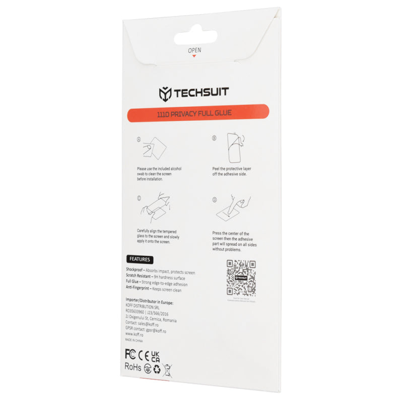 Folie de protectie Ecran Privacy Techsuit pentru Samsung Galaxy A37 5G, Sticla Securizata, Full Glue, 111D