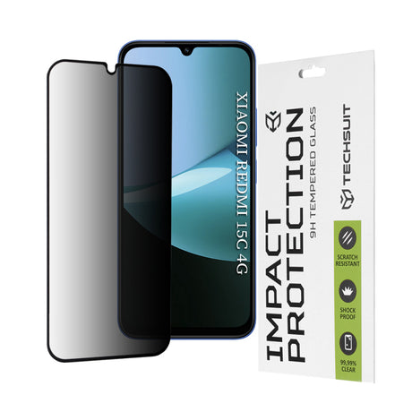 Folie de protectie Ecran Privacy Techsuit pentru Xiaomi Redmi 15C 5G / 15C 4G, Sticla Securizata, Full Glue, 111D